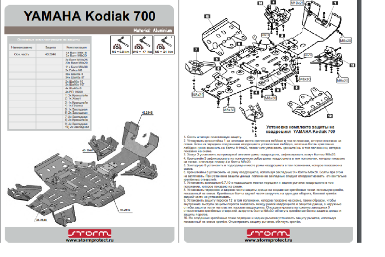 Комплект защит днища ATV Yamaha Kodiak 700