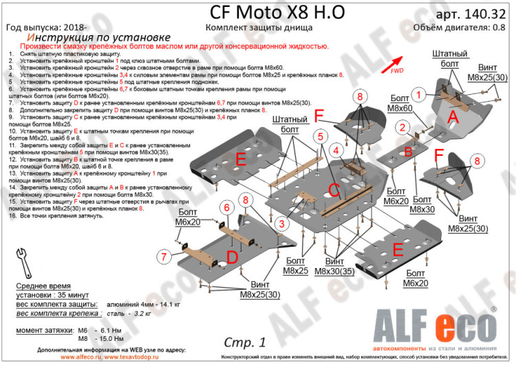 Комплект защиты днища для CF Moto X8 H.O./X10HO EPS, 19275 – купить по ...