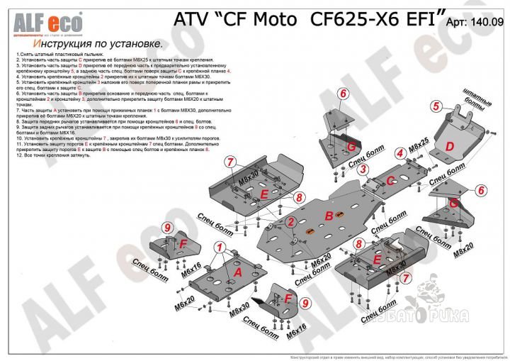 Комплект защиты днища для CF Moto CF500-X5/CF625-X6